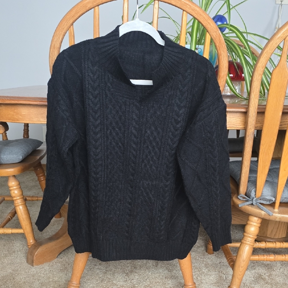 Women's Over-sized Black Cable Knit Sweater